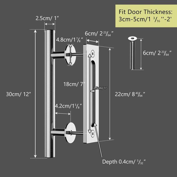 Дверная ручка для раздвижной двери двойная врезная двусторонняя, нержавеющая сталь, серебристая с креплением | Зображення 2