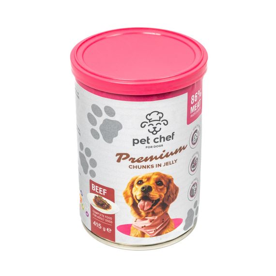 Вологий корм для собак Pet Chef шматочки в желе з яловичиною 415г