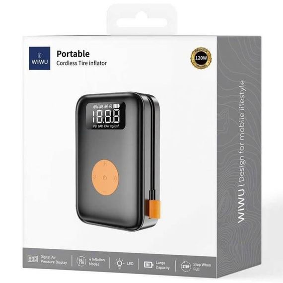 Автомобільний насос WIWU Ai003 Cordless Tire portable smart air pump Black | Зображення 1