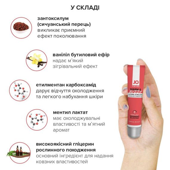 Збуджувальний гель для клітора JO WARM & BUZZY (10 мл) з ефектом рідкого вібратора Sex Aura | Зображення 3