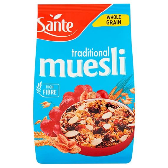 Сухі сніданки мюслі цілозернові Sante, 350 г, класичні, мюслі з горіхами, кранчі