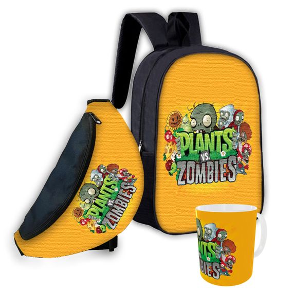 Набір дитячий рослини проти зомбі рюкзак 36х27см сумка-бананка, кружка з принтом для хлопчика (01574)