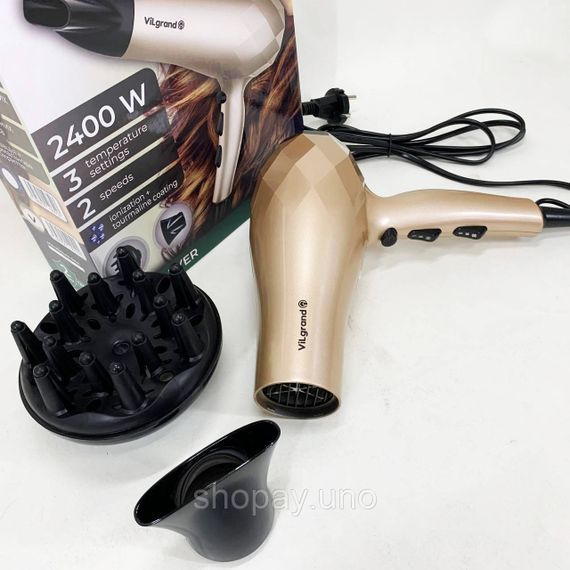 Електричний фен для волосся з дифузором VILGRAND VHD 2424TI 2400 Вт, Фен для різних типів волосся YA-77 | Зображення 6