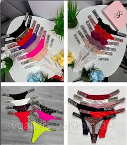 Стринги Victoria's Secret со стразами на выбор, женские стринги Виктория Сикрет, стринги Виктория Сикрет M, Белый, Гладенькие (классические)