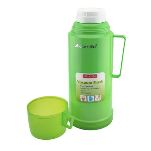 Термос 1л зі скляною колбою і пластикової чашкою (синій, зелений, червоний) KAMILLЕ 2072 | Зображення 9