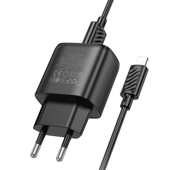 МЗП Hoco C141A Smart 2.1A (2USB-A) + кабель USB to Lightning Black | Зображення 3