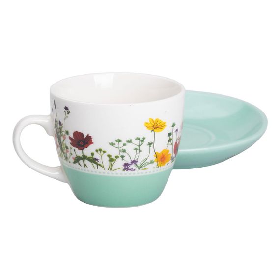 Фарфоровая чашка с блюдцем 250 мл с цветами Зеленая RX-N24723GR | Зображення 1