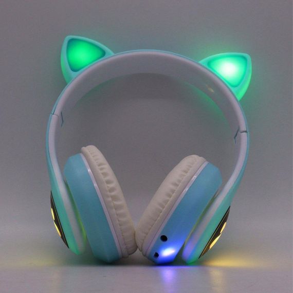 Беспроводные Bluetooth-наушники с кошачьими ушками, STN-28, Голубые / Детские наушники с подсветкой и | Зображення 9