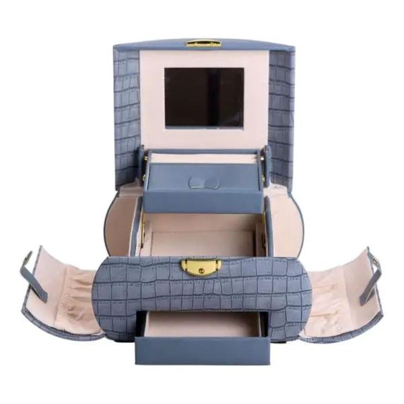 Скринька для прикрас з еко шкіри 3 яруси із замком органайзер для ювелірних виробів HP-5-21BL | Зображення 6