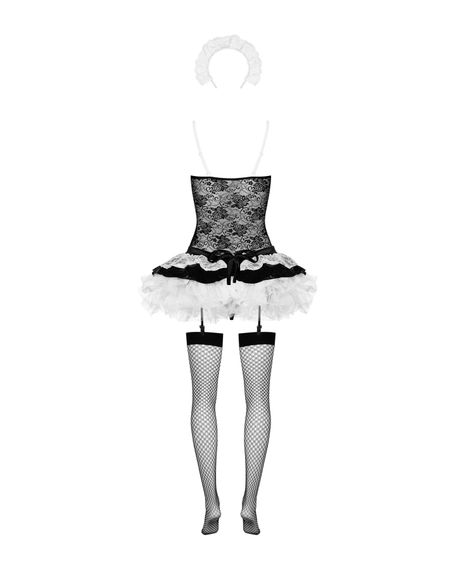 Еротичний костюм покоївки зі спідницею Obsessive Housemaid 5 pcs costume L/XL, чорно-білий, топ з пі | Зображення 5