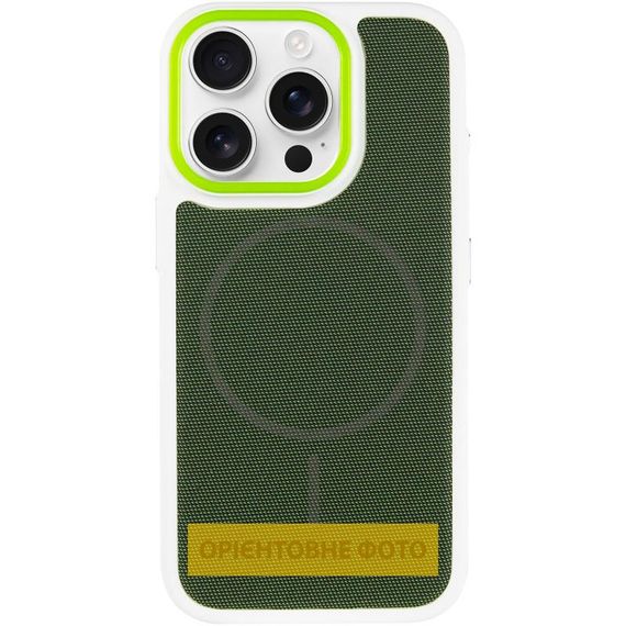 Чохол PC Textile Hybrid with Magnetic Fit для Apple iPhone 15 Pro Max (6.7") White / Green | Зображення 1