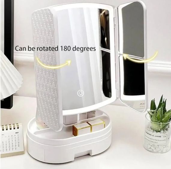 Косметичне потрійне дзеркало з підсвічуванням від USB, Дзеркало для макіяжу сенсорне з підставкою TPSP | Зображення 1