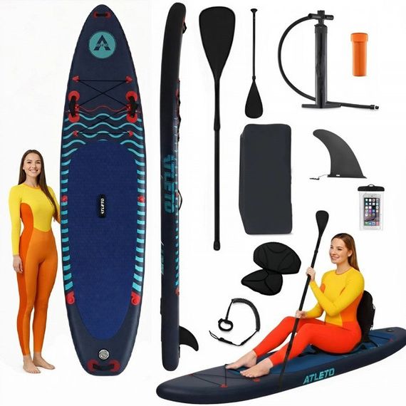 Сапборд SUP-дошка Atleto 350 см надувна для плавання з сидінням та веслом 42401124
