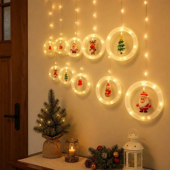 Світлодіодна гірлянда Xmas 110L WW, завіса 3×0,7 м з 10 кільцями та фігурками | Зображення 5