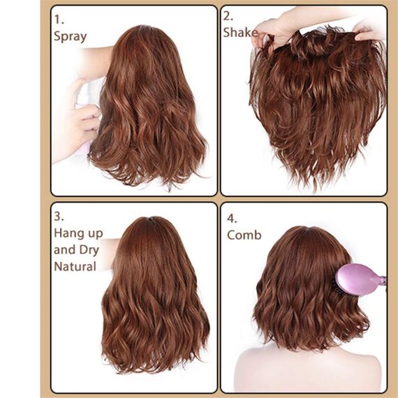 Короткий волнистый термостойкий женский парик каре с челкой, черный с мелированием, 14" 35 см, брюнетка волосы | Зображення 3