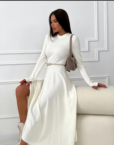 Женское длинное красивое платье солнце-клеш трикотажное MI693 цвет молочный, размер 46/48