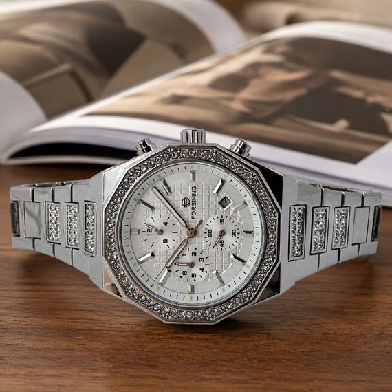 Наручний механічний годинник Forsining 8314 Silver-White Steel | Зображення 1