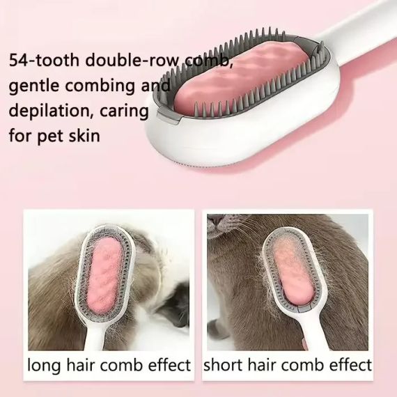 Щетка для вычесывания шерсти домашних животных 4 в 1 Pet Cleaning Comb с массажем и чисткой вещей Pink W28 | Зображення 3