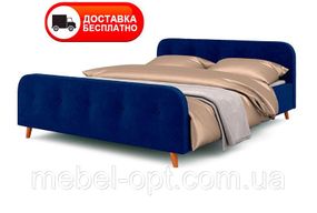Ліжко двоспальне Skandi 140x200 см колір Синій тканина рогожка, в скандинавському стилі