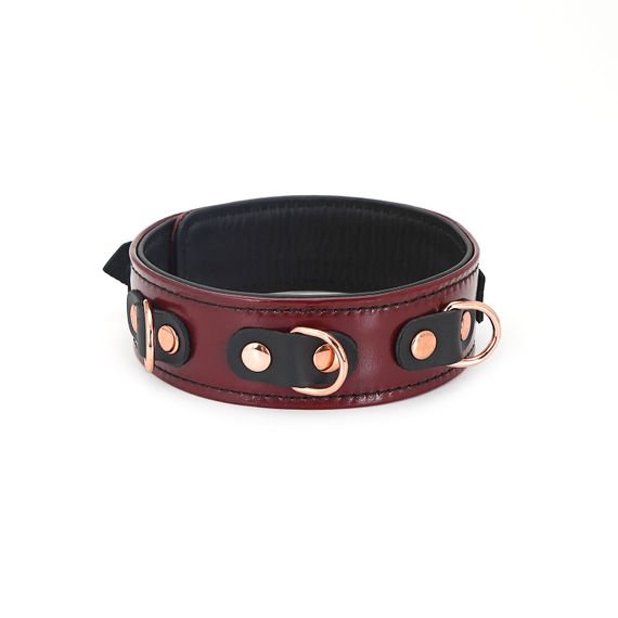 Шкіряний нашийник з повідцем Liebe Seele Wine Red Collar and Leash, 3 кільця для кріплення | Зображення 1