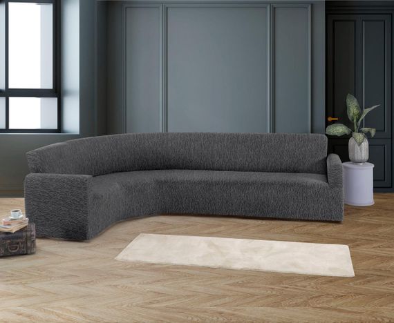 Жаккардовый чехол на угловой диван Rain без юбки темно-серый