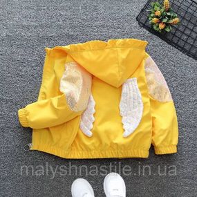 Детская желтая ветровка для девочки с крыльями, на весну/осень, демисезонная курточка для девочки