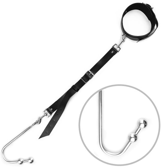 Анальный крюк 3 с ошейником из натуральной кожи Art of Sex - Anal hook, Черный sexstyle