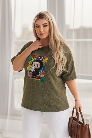 Женская футболка тай дай варенка с принтом Labubu цвет хаки, размер 42/44, GF05254 | Зображення 2