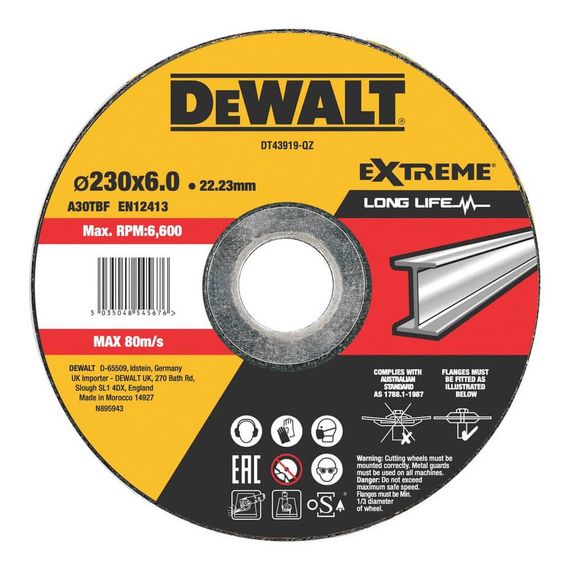 Коло шліфувальне EXTREME 230х6.0х22.23 мм DeWALT DT43919