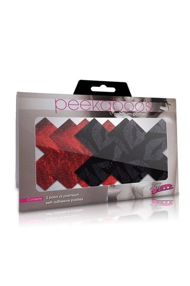 Пестиси у вигляді хрестиків "Поцілунок", 2 пари в комплекті, чорні та червоні sexstyle