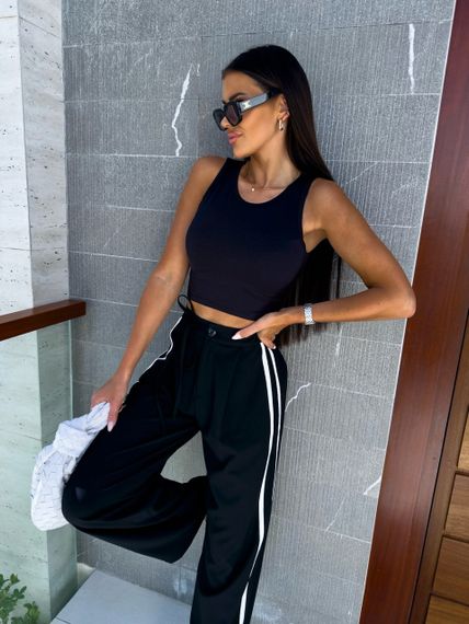 Женские широкие брюки палаццо с лампасами свободные NA2010 цвет черный, размер 46/48 | Зображення 2