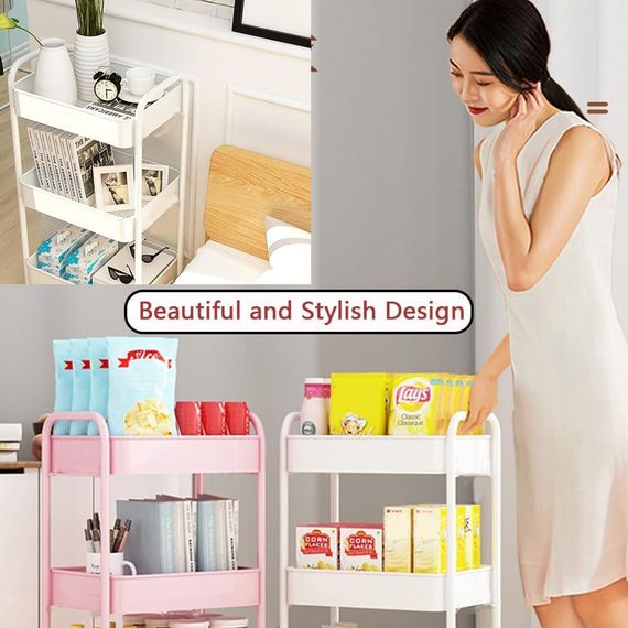 Органайзер на колесах 4-ярусний, етажерка металева складна підлогова, полиця для зберігання для кухні, ванної, мобільний стелаж | Зображення 3
