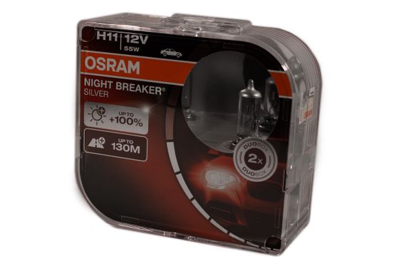 Комплект галогеновых ламп Osram 64211NBS Night Breaker Silver +100 H11 55W 12V PX29t 10X2 HardDuopet | Зображення 2