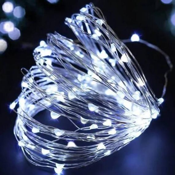 Гирлянда Роса серебряная проволока USB с пультом д/у 40м 400LED Белый