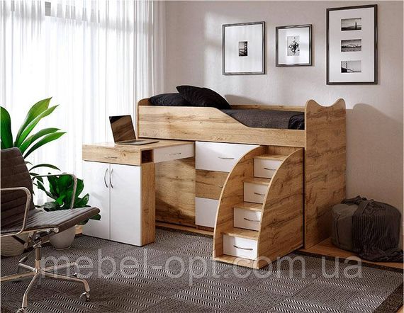 Ліжко-кімната Bed Room-5 колір Білий/Графіт, висувні сходи-комод, висувний стіл, вибір кольору фасадів | Зображення 3