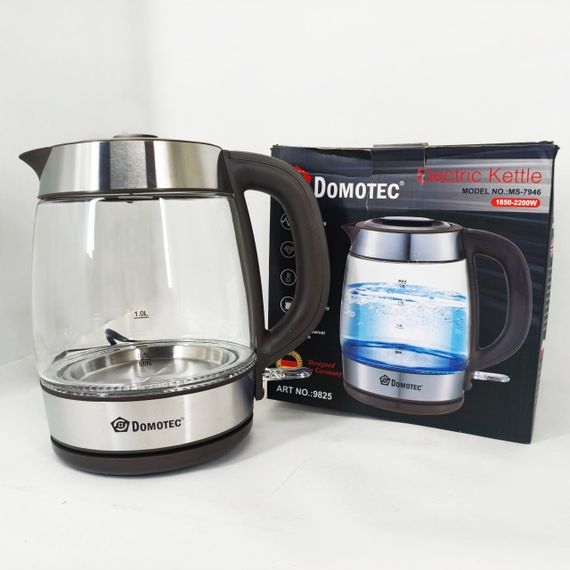 Хороший електрочайник для дому Domotec, Електричний чайник з індикатором води, Гарний скляний чайник IO-61 | Зображення 2