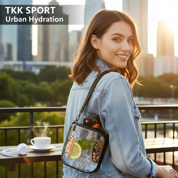 Спортивна пляшка для води TKK Sport 1600 мл з Тритану (BPA Free), чорна квадратна пляшка з трубочкою та ремінцем | Зображення 6