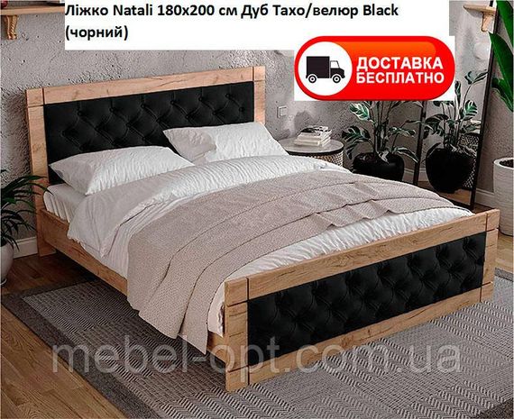Ліжко Natali 180x200 см Дуб Тахо/велюр Black (чорний)  вибір кольору оббивки