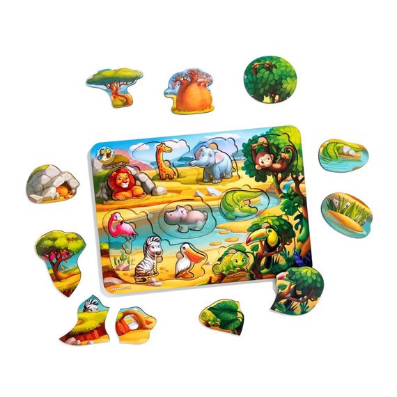 Дерев'яна настільна гра "А де звірі?" Ubumblebees (ПСД175) PSD175 сортер-вкладиш