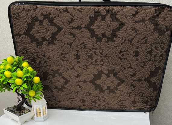 Жакардовый чохол на диван + 2 крісла Damask зі спідницею, коричневий | Зображення 1