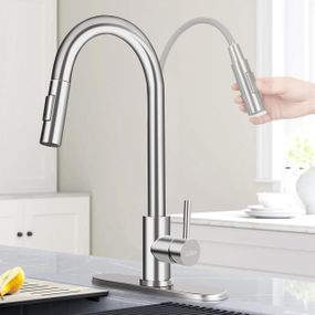 Змішувач для кухні з висувним шлангом та розпилювачем, нержавіюча сталь, обертання 360°, гнучкий кухонний змішувач для раковини