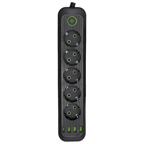 Мережевий фільтр-подовжувач 5 розеток 3xUSB-A 1xUSB-C 3м чорний HP-5-42