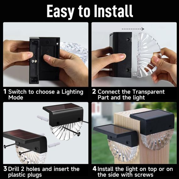 Світильники садові сонячні LED, набір 6 шт, тепле біле світло 7 кольорів, освітлення для сходів, тераси, двору IP55 водонепроникні | Зображення 6