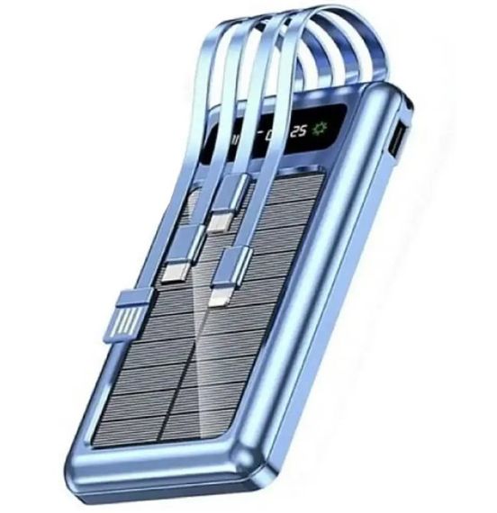 УМБ портативное зарядное Power Bank UKC 8285 10000mAh, с кабелями и солнечной панелью, синее