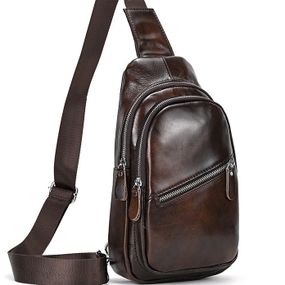 Мужской кожаный слинг на одно плечо сумка-слинг коричневая TIDING BAG 62867