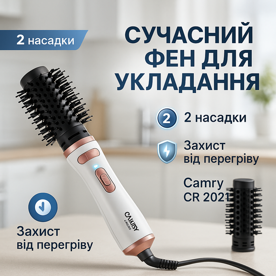 Фен іонізований Camry CR 2021 1200Вт, Потужний фен для сушіння та укладання волосся VH-48