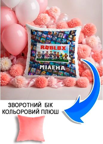 Подушка плюшева Мерч Крафт Дизайн з принтом roblox 1 імя Мiлена рожевий плюш квадратна 33х33 см