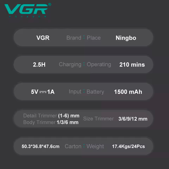 Набір для стрижки VGR 13 в 1 V-173 BLUE, 13 насадок, LED дисплей | Зображення 1
