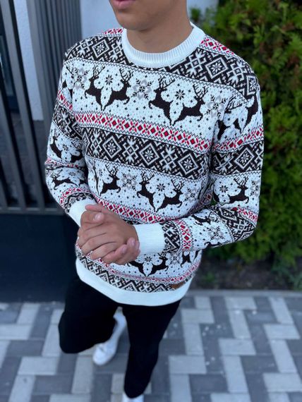 Мужской новогодний свитер с оленями низкий воротник PA2658 цвет белый, размер XL | Зображення 2