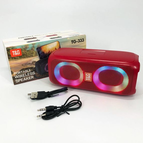 Портативная колонка TG333 2x5W с RGB подсветкой, беспроводная колонка портативная мощная. Цвет: красный